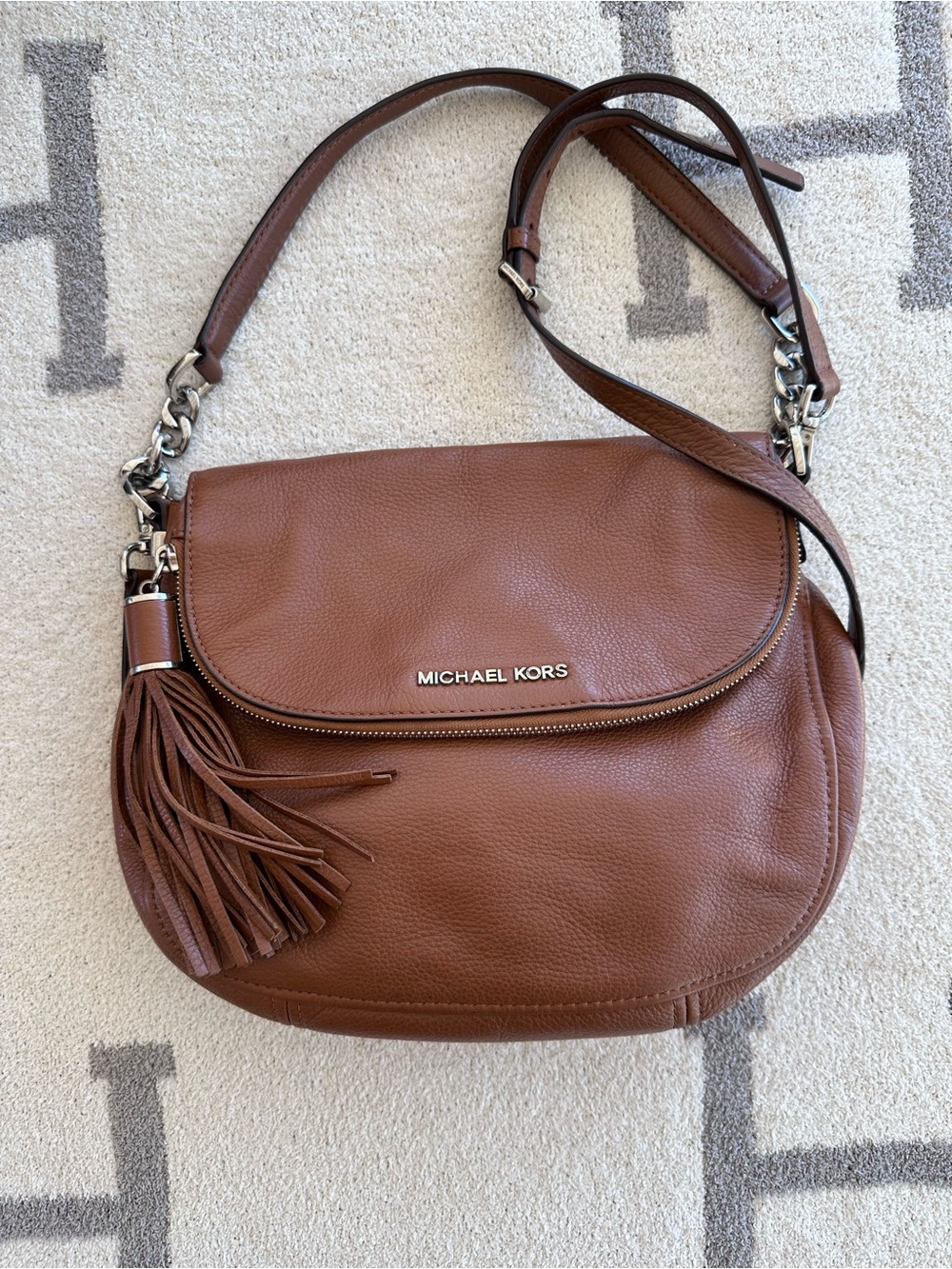 Michael Kors Cognac Leather Tassel Shoulder Bag